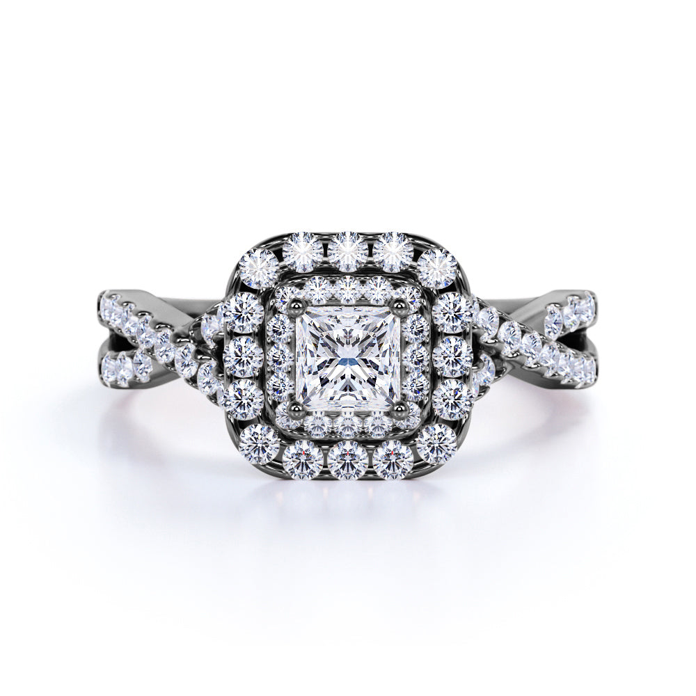 Elegant 1 Carat Square Cut Diamond Twisted Band Pave Double Ha shygems