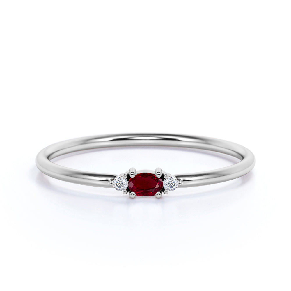 Vintage Oval Cut Ruby and 3 Stone Diamond Dainty Women s Engagement Ri shygems