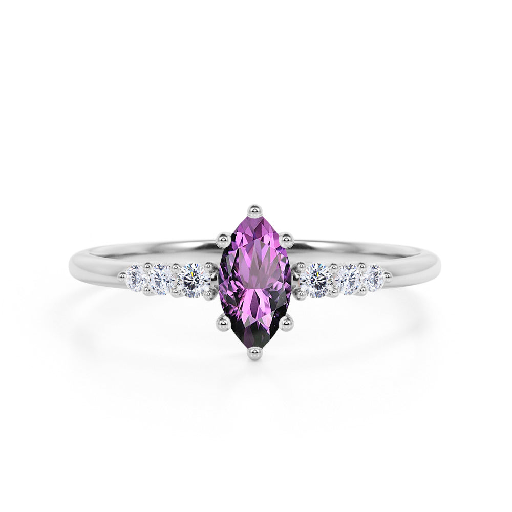 Pave 1.75 Carat Marquise Cut Amethyst and Diamond 6 Prong Engagement R shygems