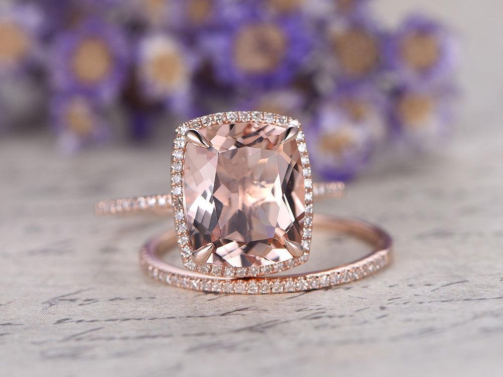 Round Cut Gem Stone Pink Morganite Engagement Ring On10k Rose Gold