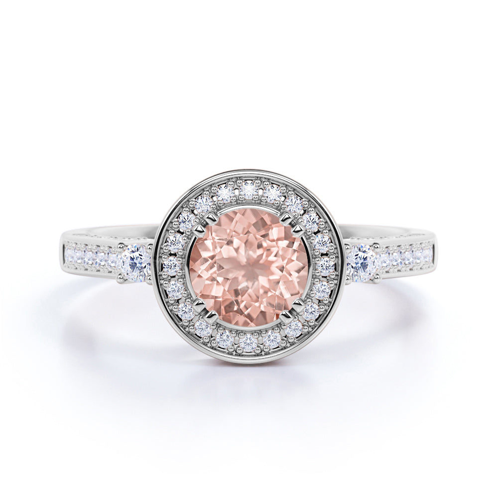 Vintage 1.50 Carat Round Blush Pink Morganite and Bead Bright Diamond ...