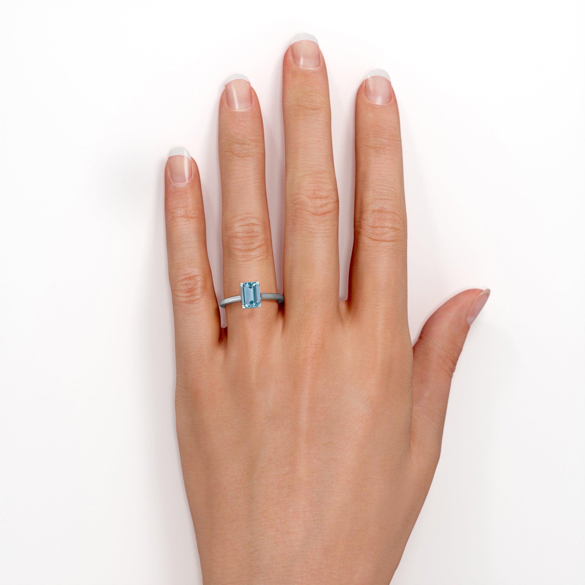 1 Carat emerald cut Aquamarine Solitaire Engagement Ring in White Gold shygems
