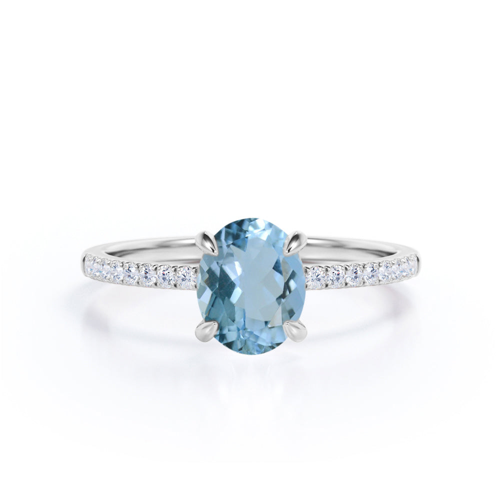 Unique 1.25 Carat Oval Cut Aquamarine and Diamond Halo Beautiful Engag ...