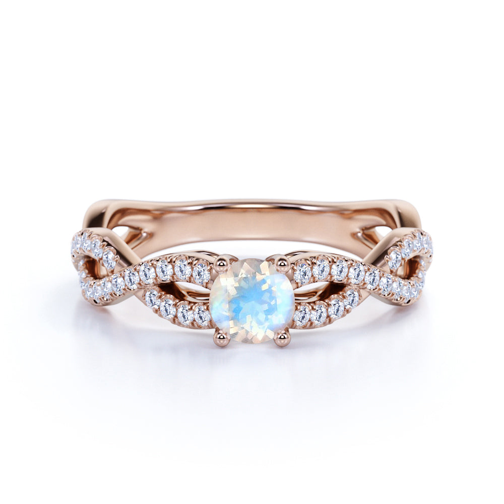 1.50 Carat Round Moonstone and Diamond Engagement Ring in Rose Gold ...