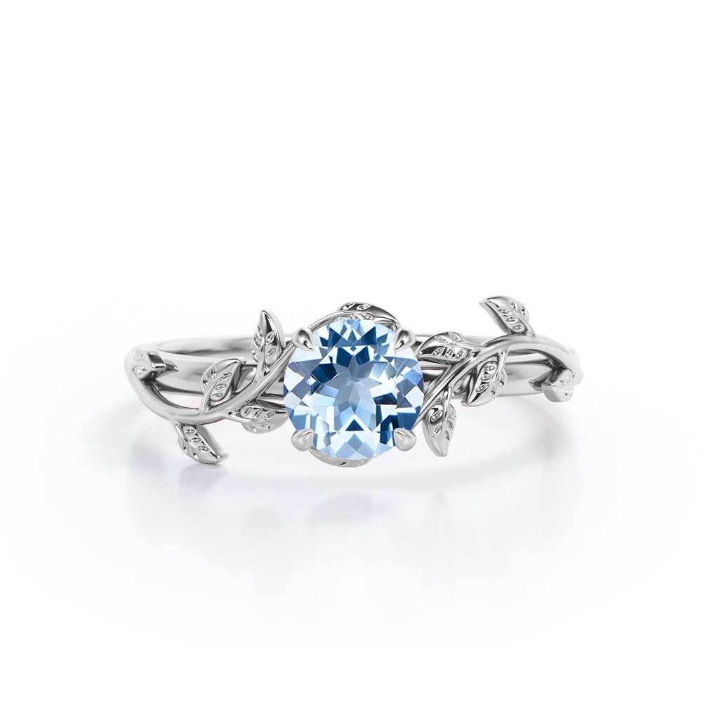 Ava Fleur' Natural White Diamond Princess Cut Gold Floral Engagement Ring