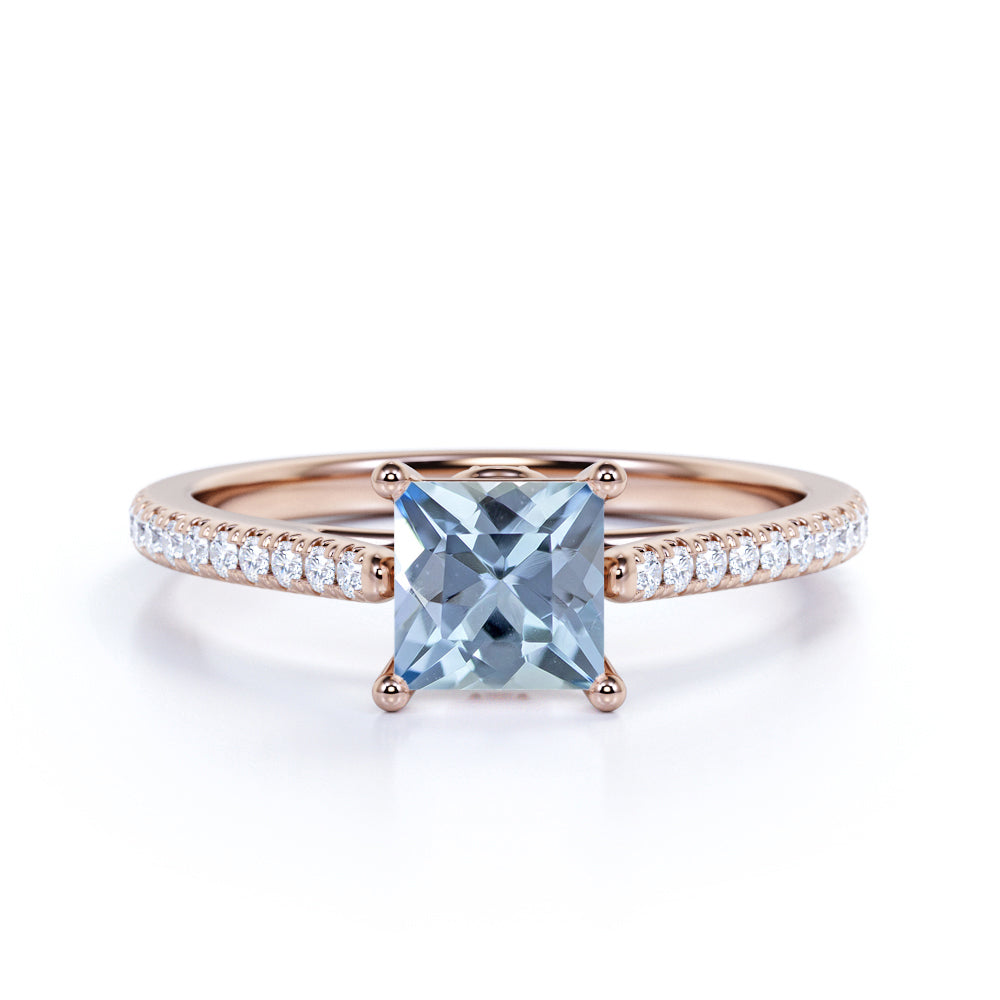 Princess cut aquamarine engagement ring store