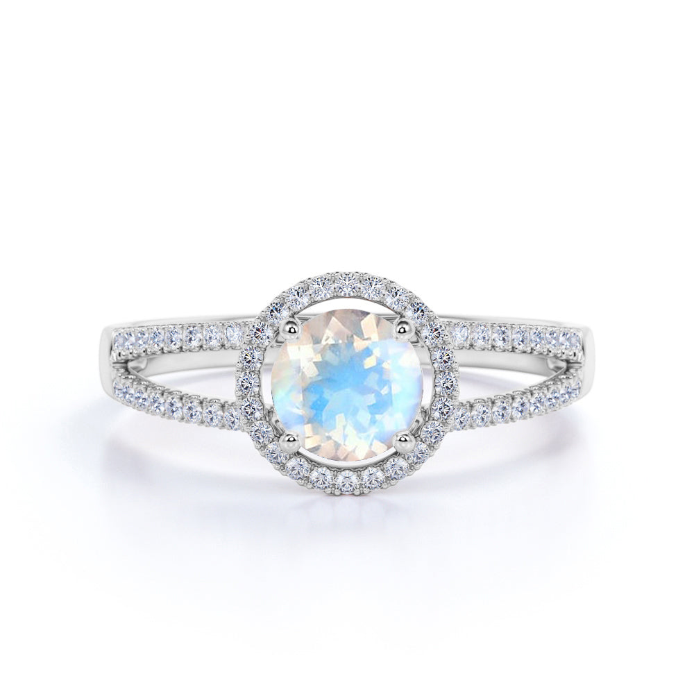 1.50 Carat Round Cut Moonstone Halo Ring in Rose Gold - Moonstone and ...