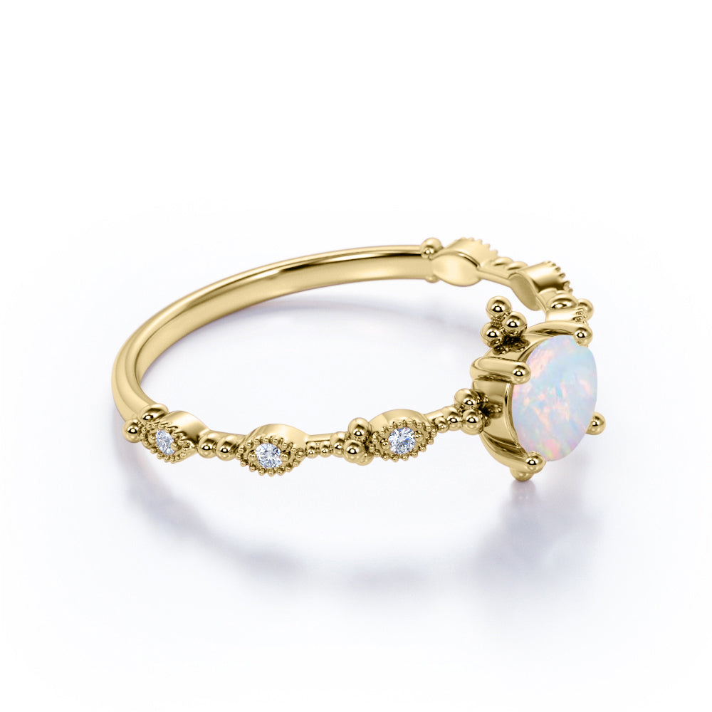 Half Bezel Setting 1 Carat White Opal Vintage Engagement Ring in White ...