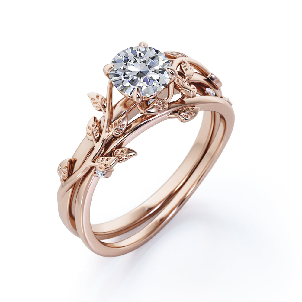 Pattiring Rose Gold Simple Minimalist Wedding Ring Leaf Wedding Band -  pattiring